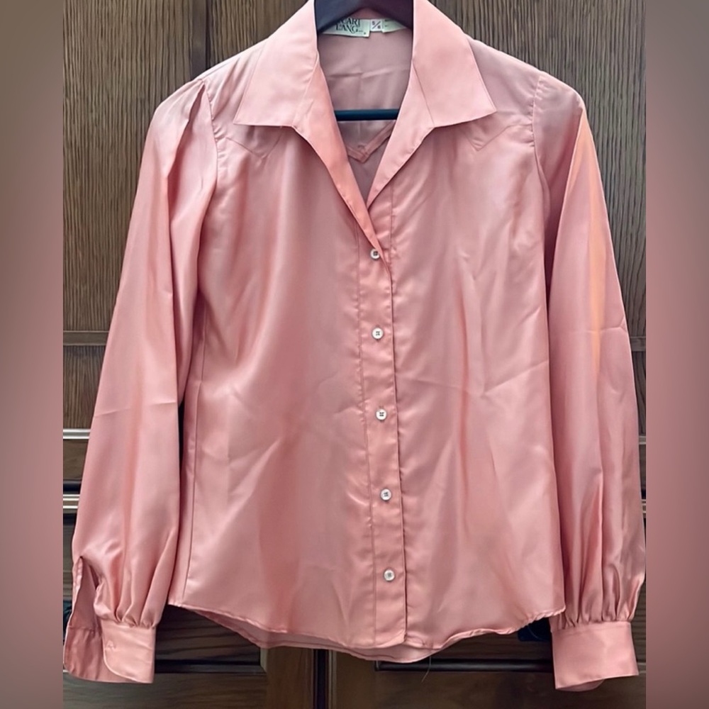 VTG Stuart Lang Puff Sleeve Button Down Dagger Collar 70s 80s Grandma Secretary